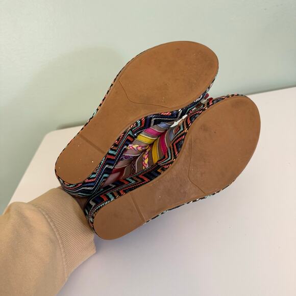 Mules Wedge Sandals 8 Colorful Mesh Leather Open Toe Slip On Retro Festival Boho - Picture 9 of 12